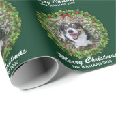 Vrolijk kerstfeest met aangepaste dog foto groen cadeaupapier (Rol Hoek)