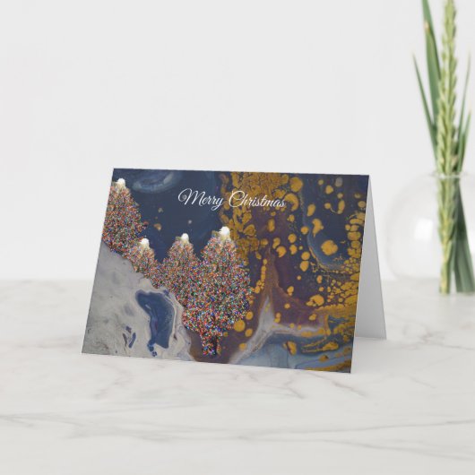 Vrolijk kerstfeest met aangestoken bomen Dankjewel Bedankkaart (Voorkant)