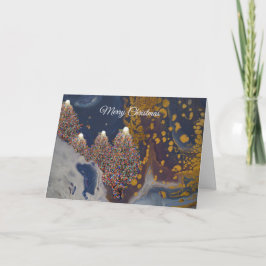 Vrolijk kerstfeest met aangestoken bomen Dankjewel Bedankkaart