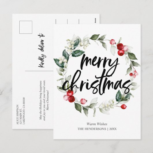 Vrolijk kerstfeest, met bladeren feestdagenkaart (Voorkant / Achterkant)