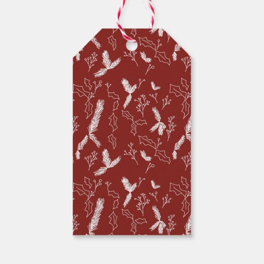 Vrolijk kerstfeest met bladeren met grote cadeautj cadeaulabel (Achterkant)