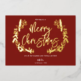 Vrolijk kerstfeest met bladeren van Wreated Red Folie Feestdagenkaart