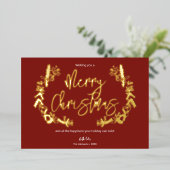 Vrolijk kerstfeest met bladeren van Wreated Red Folie Feestdagenkaart (Staand Voorkant)