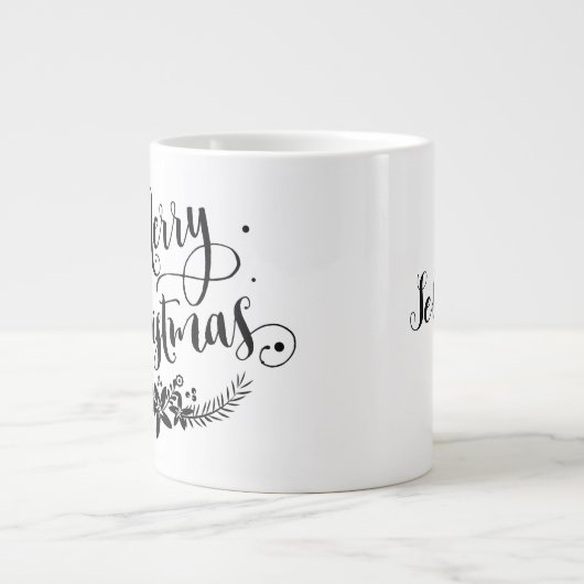 Vrolijk kerstfeest met bloemen/kerstcitaat/Mok Grote Koffiekop (Voorkant)