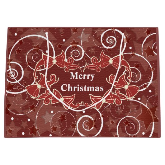 Vrolijk kerstfeest met bogen en sterren groot cadeauzakje (Voorkant)