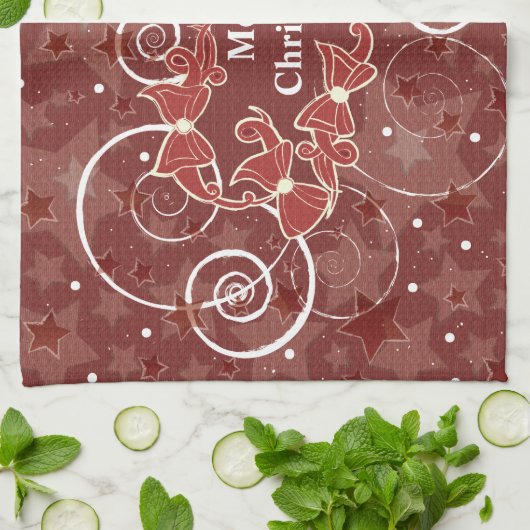 Vrolijk kerstfeest met bogen en sterren theedoek (Gevouwen)