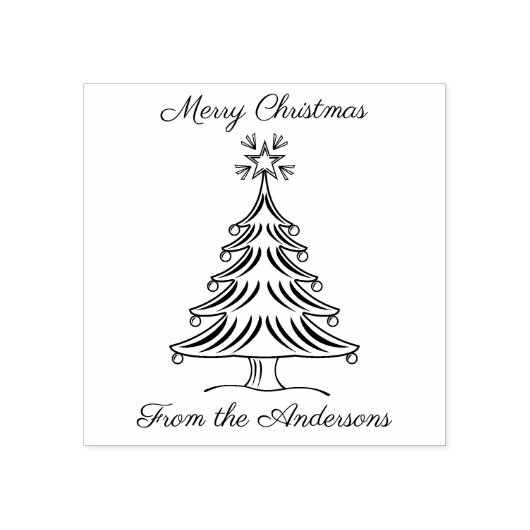 Vrolijk kerstfeest met boom- en familienaam rubberstempel (Afrduk)