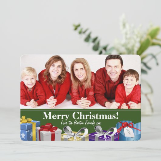 Vrolijk kerstfeest met Cadeaus Aangepaste foto Feestdagenkaart (Staand voorkant)