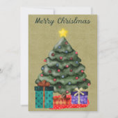 Vrolijk kerstfeest met cadeautjes en goudster feestdagenkaart (Voorkant)