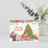 Vrolijk kerstfeest met cadeautjes en kerstboom feestdagenkaart (Staand voorkant)