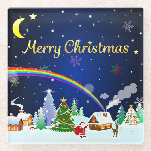 Vrolijk kerstfeest met crescent Moon Glazen Onderzetter (Voorkant)