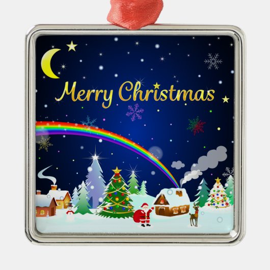 Vrolijk kerstfeest met crescent Moon Metalen Ornament (Voorkant)