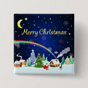 Vrolijk kerstfeest met crescent Moon Vierkante Button 5,1 Cm