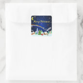 Vrolijk kerstfeest met crescent Moon Vierkante Sticker (Tas)