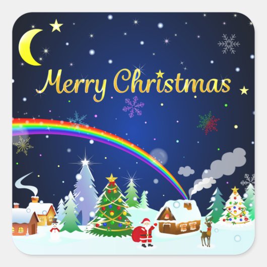 Vrolijk kerstfeest met crescent Moon Vierkante Sticker (Voorkant)