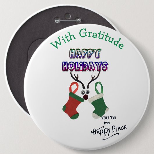 Vrolijk kerstfeest met dankbaarheid ronde button 6,0 cm (Voorkant /achterkant)