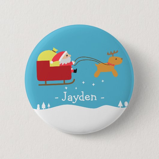 Vrolijk kerstfeest met de Cute Santa en Reindeer Ronde Button 5,7 Cm (Voorkant)