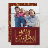 Vrolijk kerstfeest met de hand geletterde platte f feestdagenkaart (Voorkant / Achterkant)