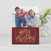 Vrolijk kerstfeest met de hand geletterde platte f feestdagenkaart (Staand voorkant)