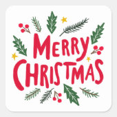 VROLIJK KERSTFEEST met de hand getekend vakantie g Vierkante Sticker (Voorkant)