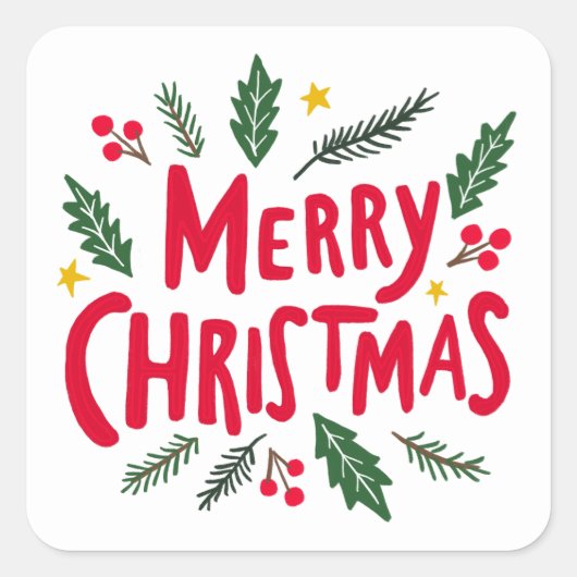 VROLIJK KERSTFEEST met de hand getekend vakantie g Vierkante Sticker (Voorkant)