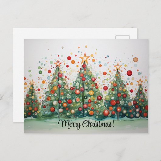 Vrolijk kerstfeest met de hand getrokken bomen briefkaart (Voorkant / Achterkant)