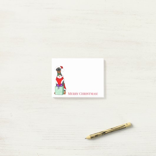 Vrolijk kerstfeest met de jute Doberman Post-it® Notes (Op bureau)