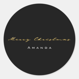 Vrolijk kerstfeest met de naam Black Gold Minimali Ronde Sticker