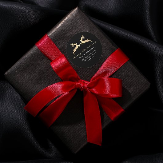 Vrolijk kerstfeest met de naam Black Gold RSVP Rei Ronde Sticker