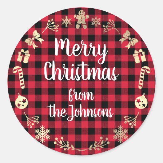 Vrolijk kerstfeest met de naam Gold Buffalo Red Ps Ronde Sticker (Voorkant)