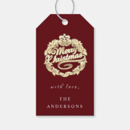 Vrolijk kerstfeest met de naam Wreath Royal Burgun Cadeaulabel