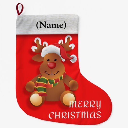 Vrolijk kerstfeest met de rode neus rendier. grote kerstsok (Voorkant)