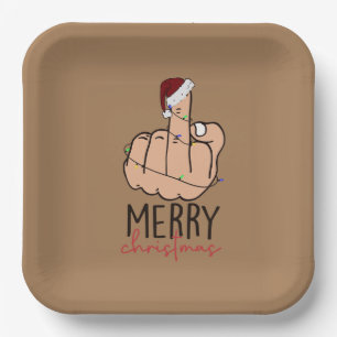 Vrolijk kerstfeest met de vinger papieren bordje