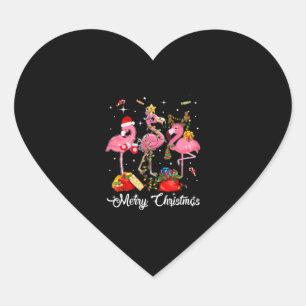 Vrolijk kerstfeest met drie flamingo met Santa Hat Hart Sticker