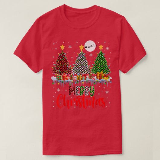Vrolijk kerstfeest met drie gepantserde kerstbomen t-shirt (Design voorkant)