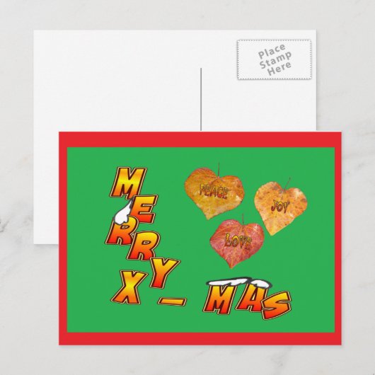 Vrolijk kerstfeest met drie hartvormig rood Briefk Feestdagenkaart (Voorkant / Achterkant)