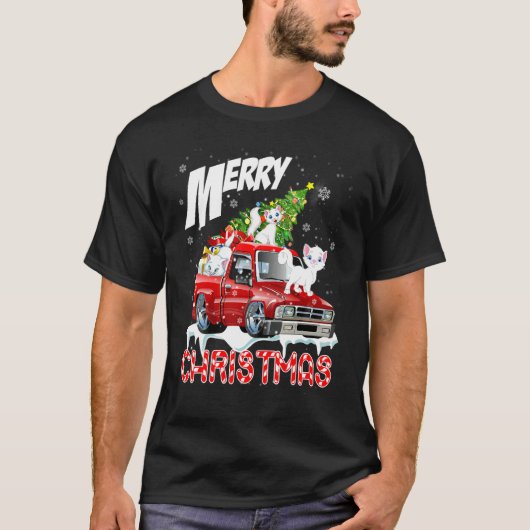 Vrolijk kerstfeest met drie kats met kerstboom op  t-shirt (Voorkant)