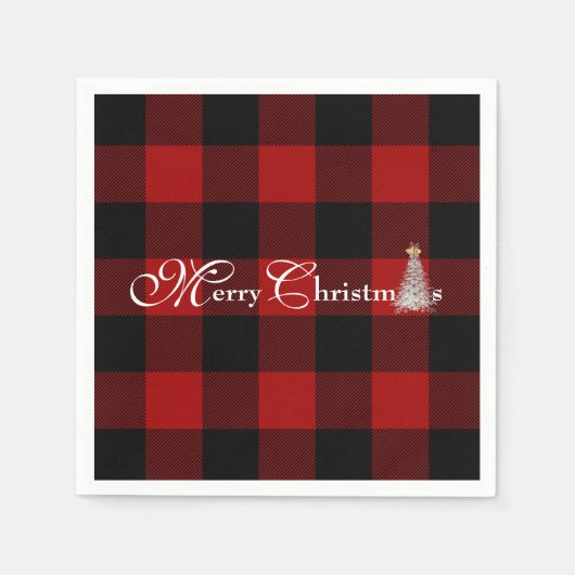 Vrolijk kerstfeest met een boom op buffelvlecht servet (Voorkant)