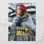 Vrolijk kerstfeest met een Botanische drukfoto uit Folie Uitnodiging (Voorkant)