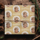 Vrolijk kerstfeest met één cirkelfoto - goud cadeaupapier