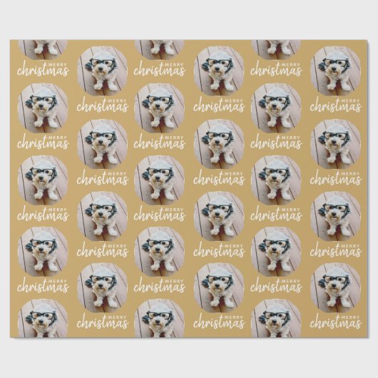 Vrolijk kerstfeest met één cirkelfoto - goud cadeaupapier (Vlak)