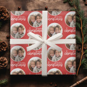 Vrolijk kerstfeest met één cirkelfoto - rood cadeaupapier