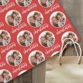 Vrolijk kerstfeest met één cirkelfoto - rood tissuepapier