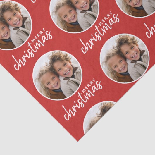 Vrolijk kerstfeest met één cirkelfoto - rood tissuepapier (Detail)