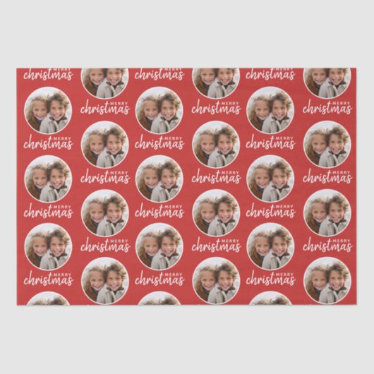 Vrolijk kerstfeest met één cirkelfoto - rood tissuepapier (Voorkant)