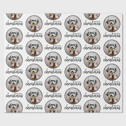 Vrolijk kerstfeest met één cirkelfoto - wit cadeaupapier (Vlak)