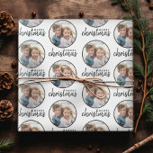 Vrolijk kerstfeest met één cirkelfoto - wit cadeaupapier