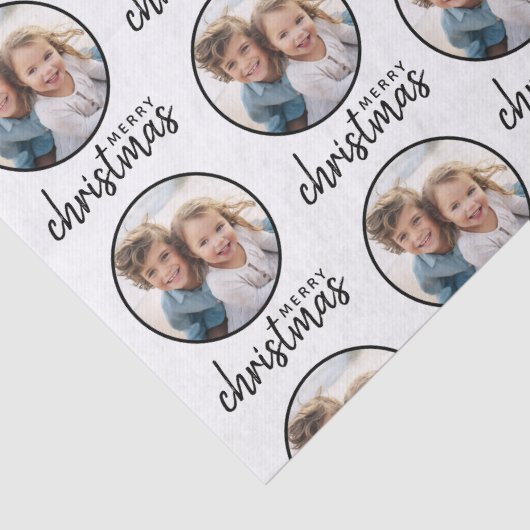 Vrolijk kerstfeest met één cirkelfoto - wit tissuepapier (Detail)