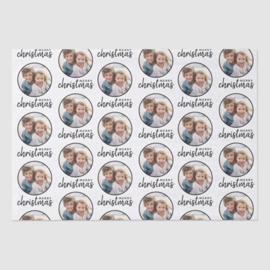 Vrolijk kerstfeest met één cirkelfoto - wit tissuepapier (Voorkant)