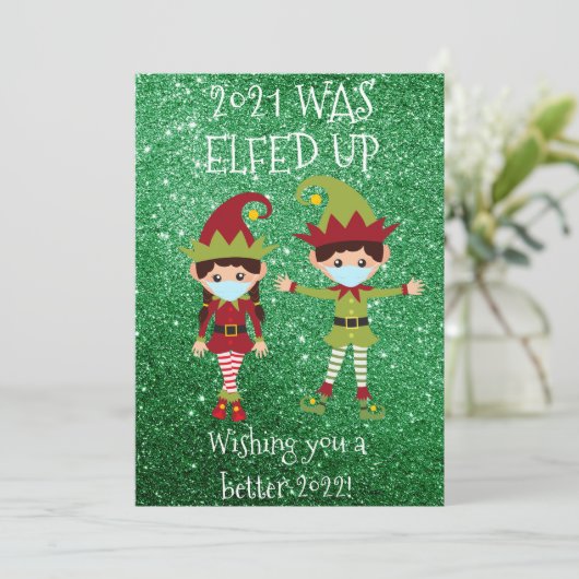 Vrolijk kerstfeest met een face-masker 2021 Glitte Feestdagenkaart (Staand voorkant)